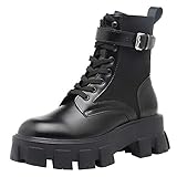 Charmstep Women Platform Chunky Ankle Boots Lace Up Faux Leather Buckle Military Combat Work...